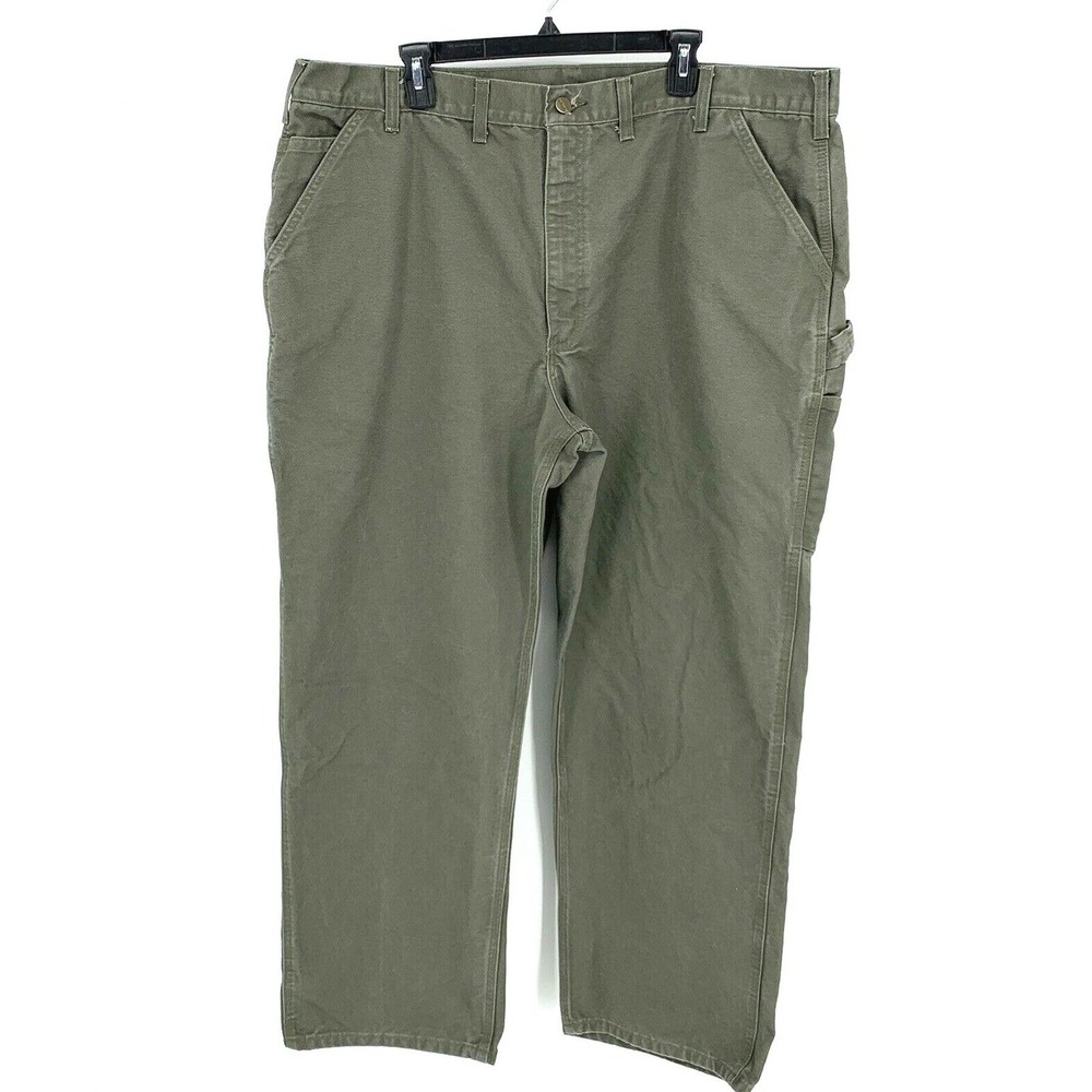Carhartt Men 43 x 31 Canvas Work Pants Carpenter Loop Dungaree Fit Green B11 MOS